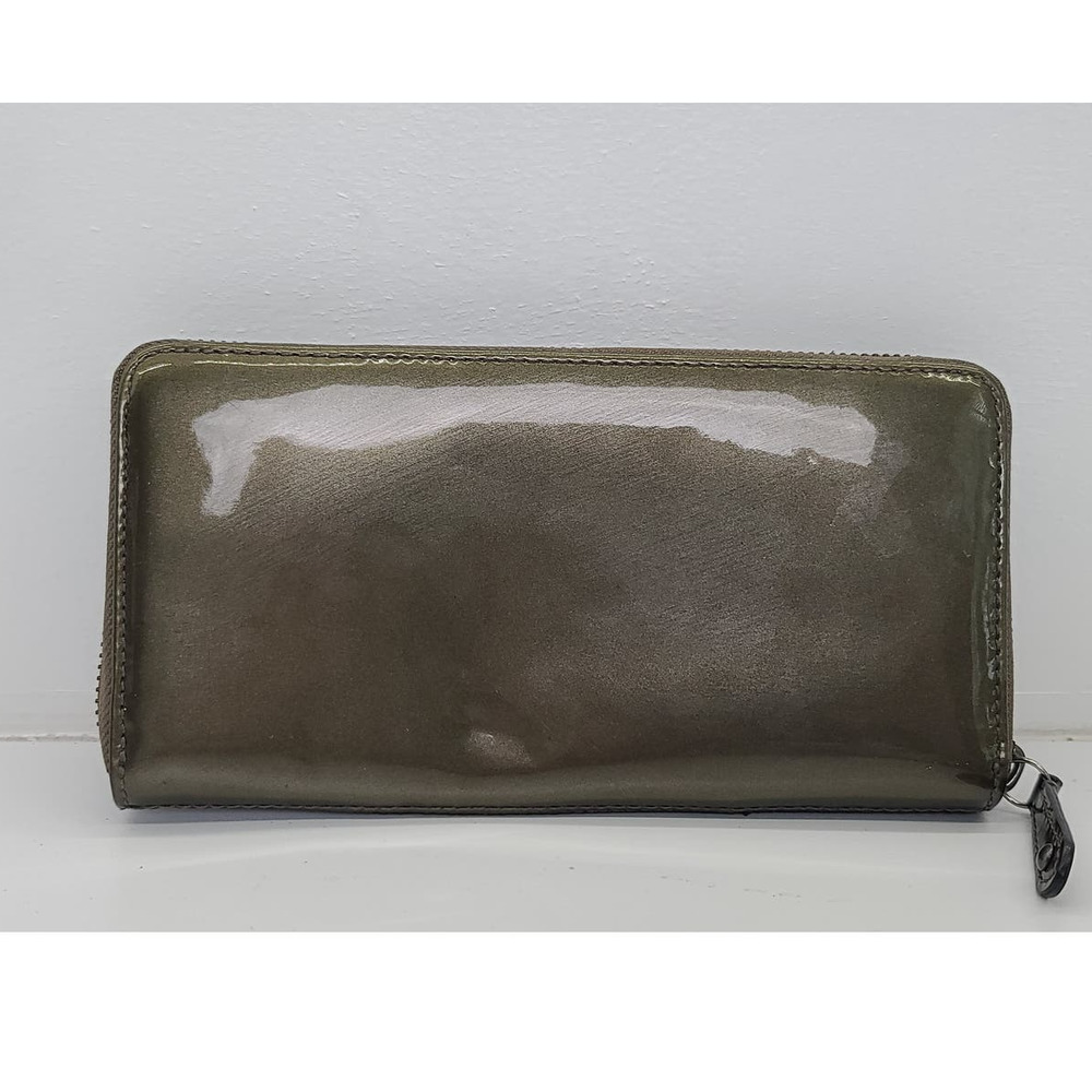 Coach Bifold Accordion Wallet Green Olive ID's Cards Bills Coins Round Zip - Picture 2 of 8
